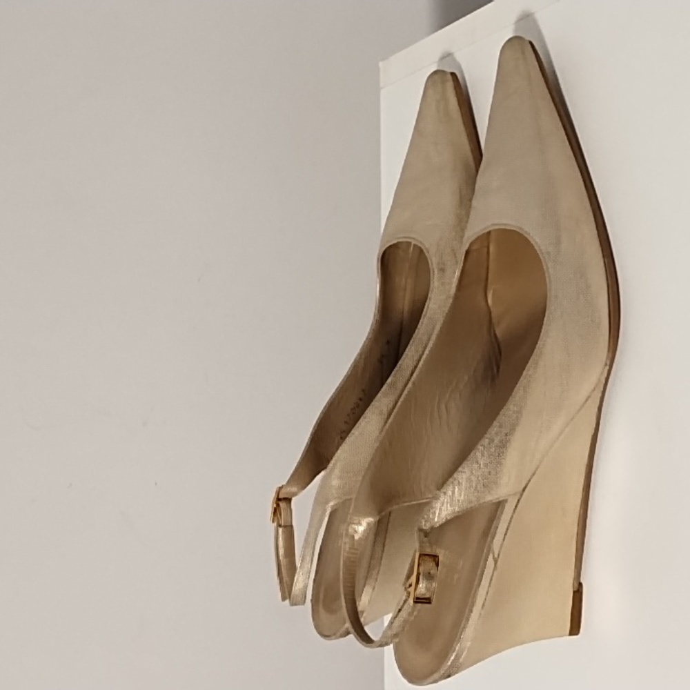 Stuart Weitzman Gold Slingback Wedge Heel